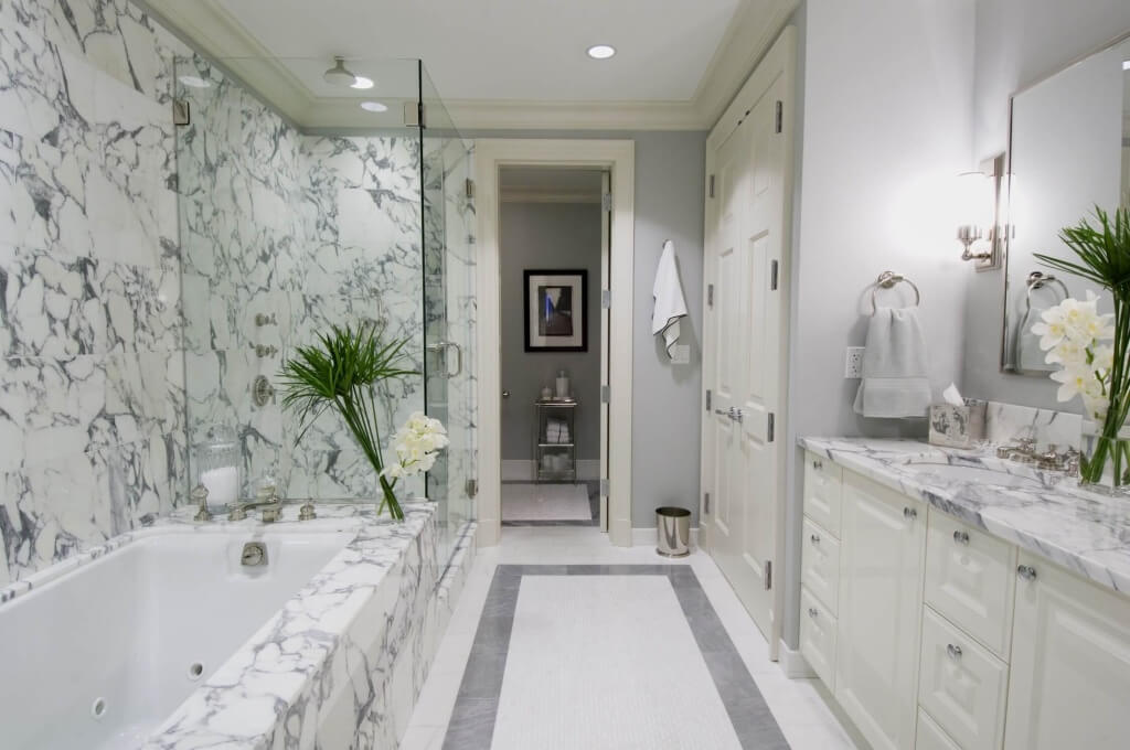 Marble Wall Tile In Modern Bathroom, Bathroom Wall Tile Installation Cost